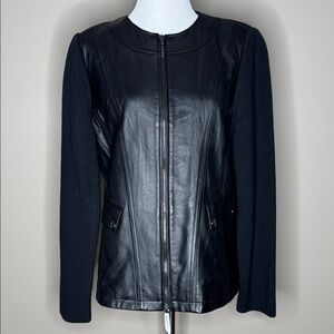 Linea by Louis Dell’Olio womens leather black jacket ribbed full zip size 14.